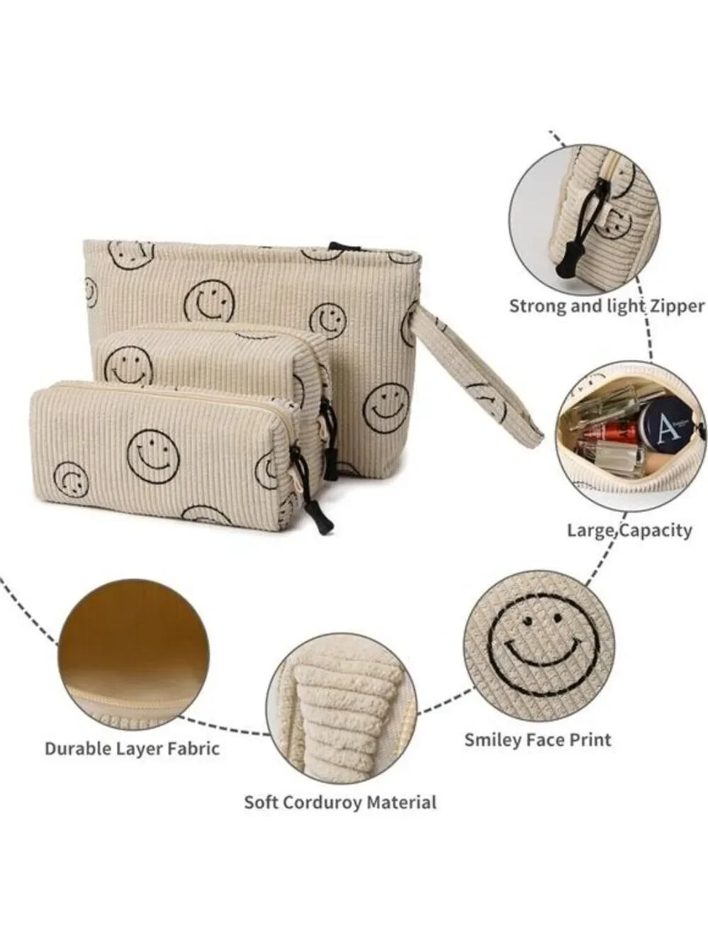 Corduroy makeup bag set cosmetic pouch toiletry organizer travel bag for women